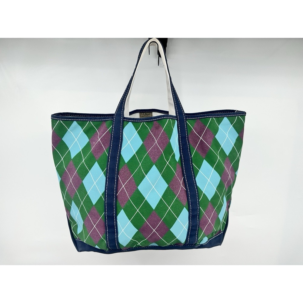 Vintage Argyle LL Bean Boat & Tote Mini Bag Blue Green Travel